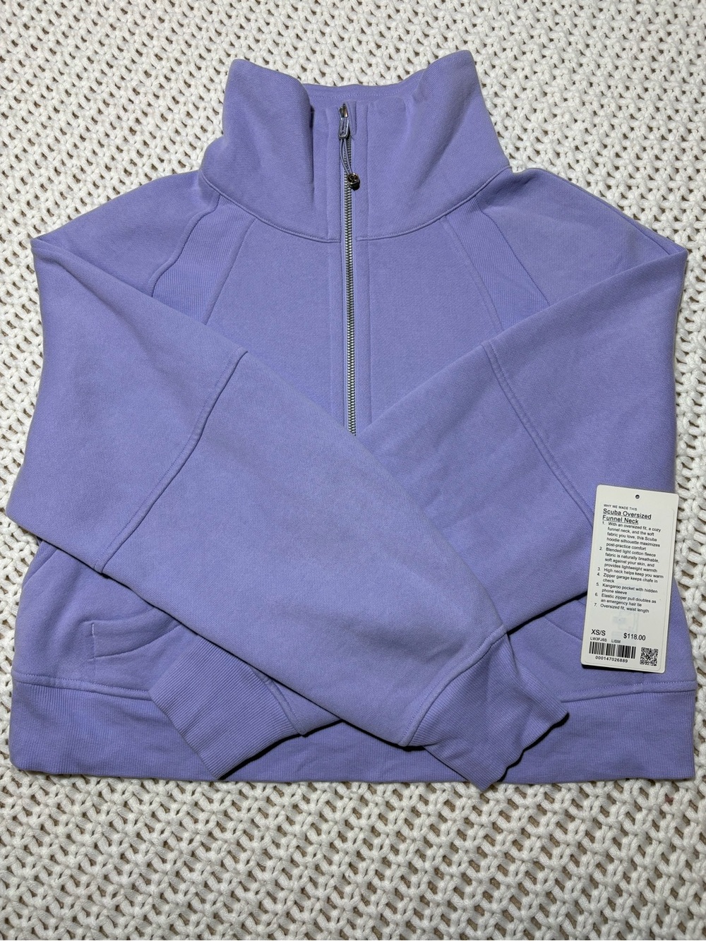 lululemon lilac smoke scuba oversized funnel neck size xs/s